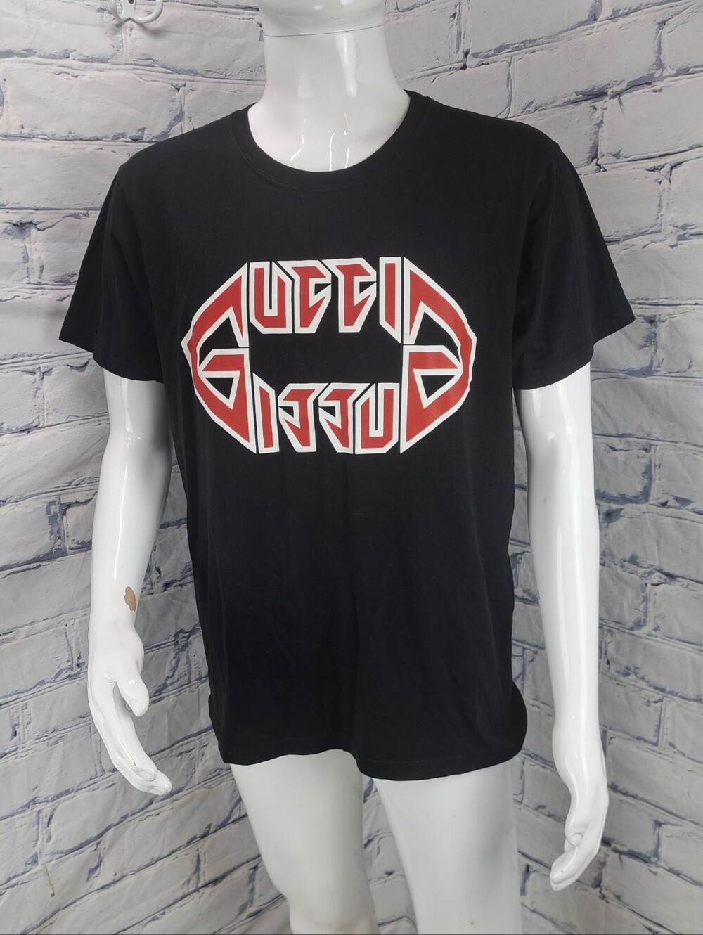Gucci Men's Tshirt Tee Flipped Metal Logo Jersey Cotton Italy Size Large